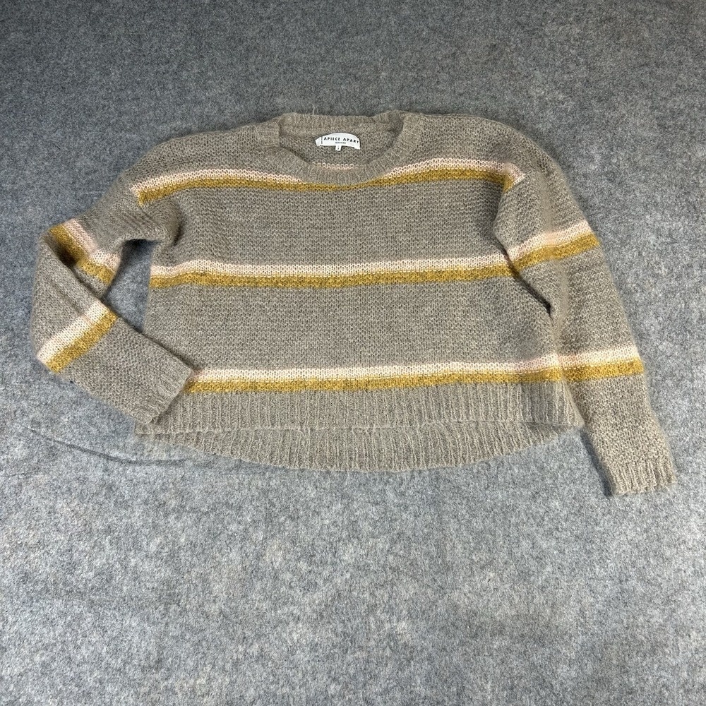 Apiece Apart Sweater Small Striped Scoop Neck Neutral Pullover Wool Mohair Flaw